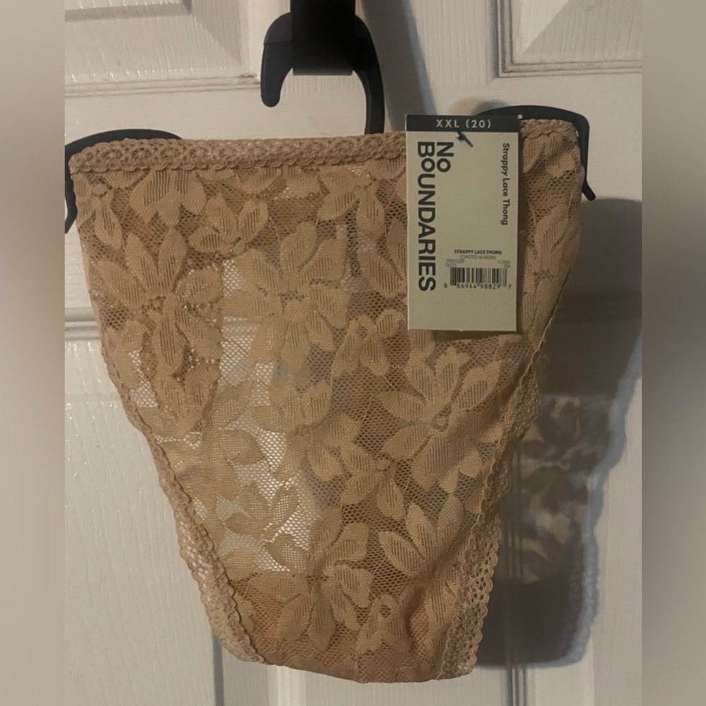 🔴 3/$12 No Boundaries Beige Strappy Lace Floral Thong! NWT! XXL (20)